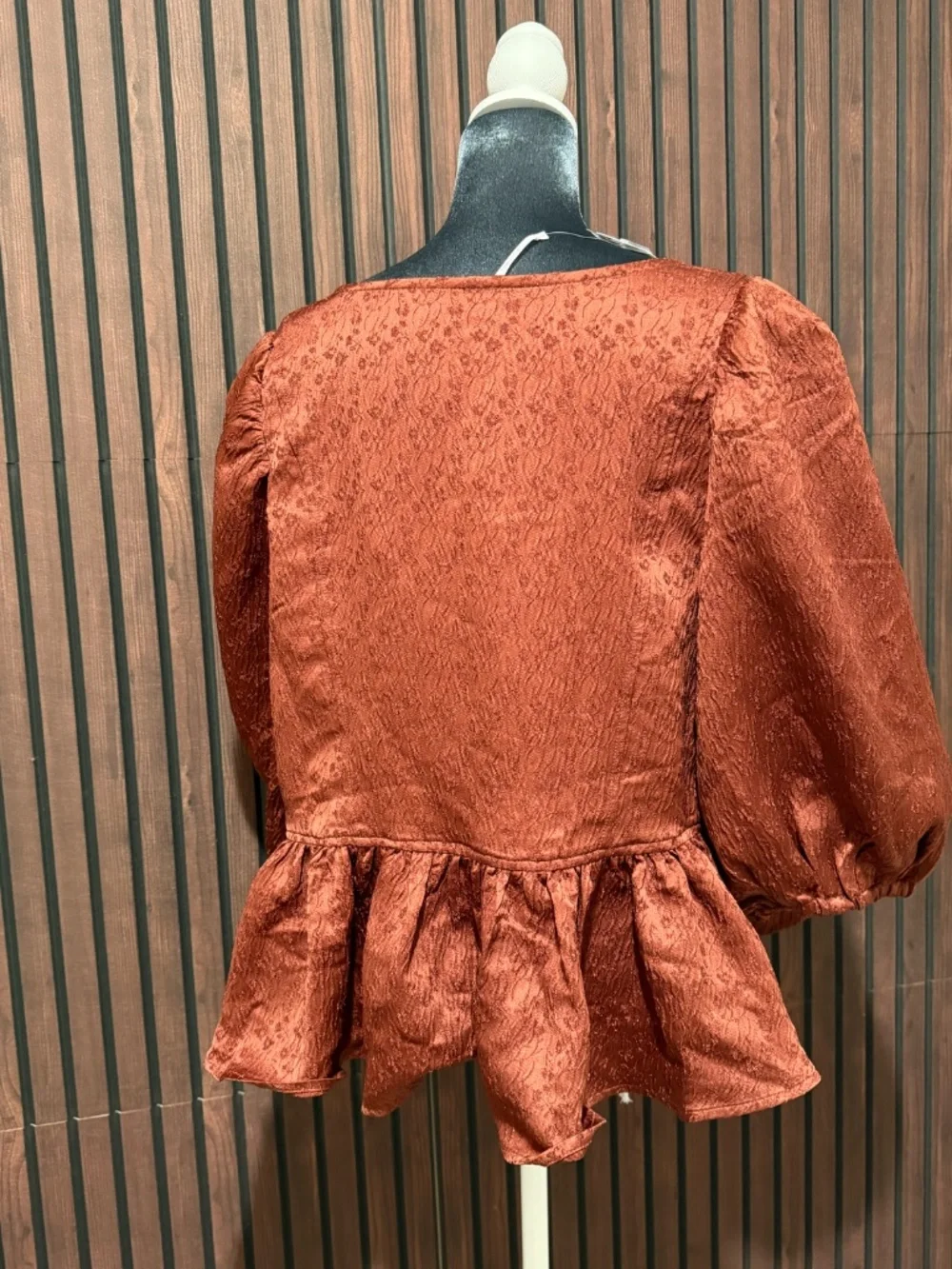 Free People Pamela Bow Top XL Spiced Rum Jacquard Peplum Blouse NWT